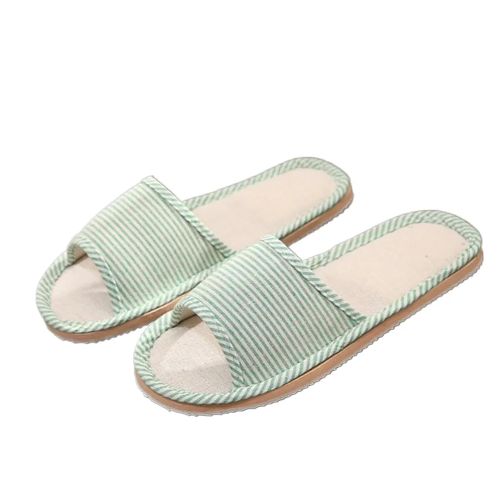 

Soft Non Slip House Linen Slippers Striped Silent Indoor Slippers Open Toe Guest Use Home Slippers Bedroom