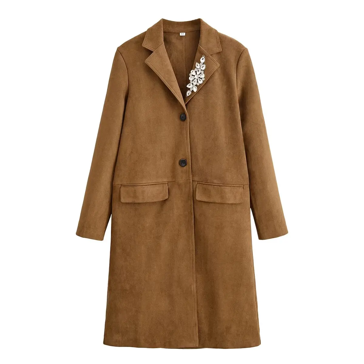 

Women Spring Autumn Suede Long Coat Femaleturn-Down Collar Single Breasted Long Sleeve Overcoat Lady Elegant Outwear Streetwear