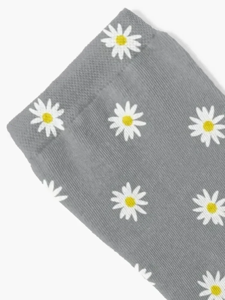 Watercolor Daisy Dots Flower Pattern | Watercolour Daisies Gray White Yellow Floral Socks Novelties Socks Men's Women's