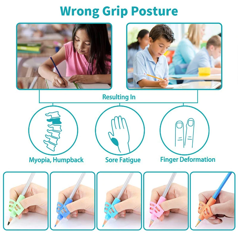 40Pcs Children\'s Writing Pencil Pot Holder Children Learn To Practice Silicone Pen Assisted Grip Posture Orthosis for Students