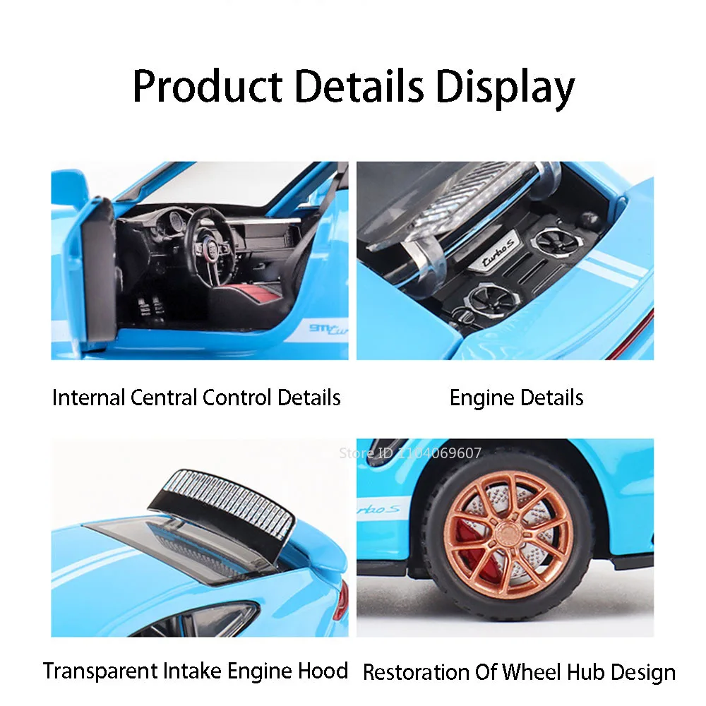 1:32 911 Turbo Sรถของเล่นโลหะผสมDiecastกีฬารถดึงกลับประตูเปิดเสียงแสงเครื่องประดับยานพาหนะของขวัญสําหรับเด็ก