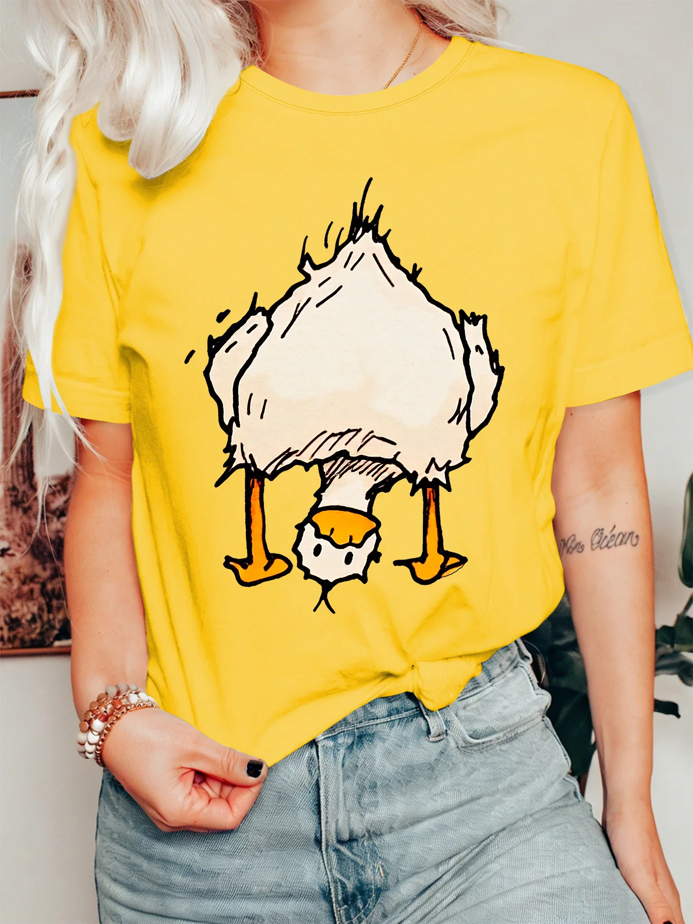 Goofy Headstand Duck Cartoon Womens T Shirt Funny Silly Bird Character Graphic Tee Short Sleeve Casual Party Ladies Tops