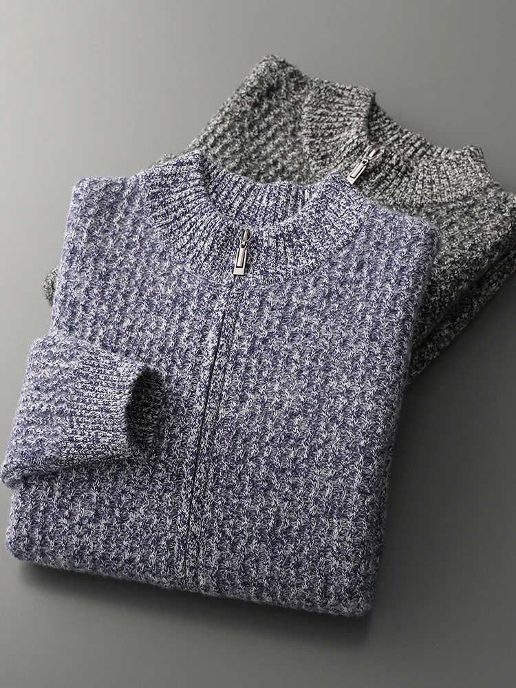 Premium Men's Sweater Cardigan Clothes 100% Merino Wool Sweater Autumn Winter Coat Thicked Zip Casual Clothes Warm Knit Pullover