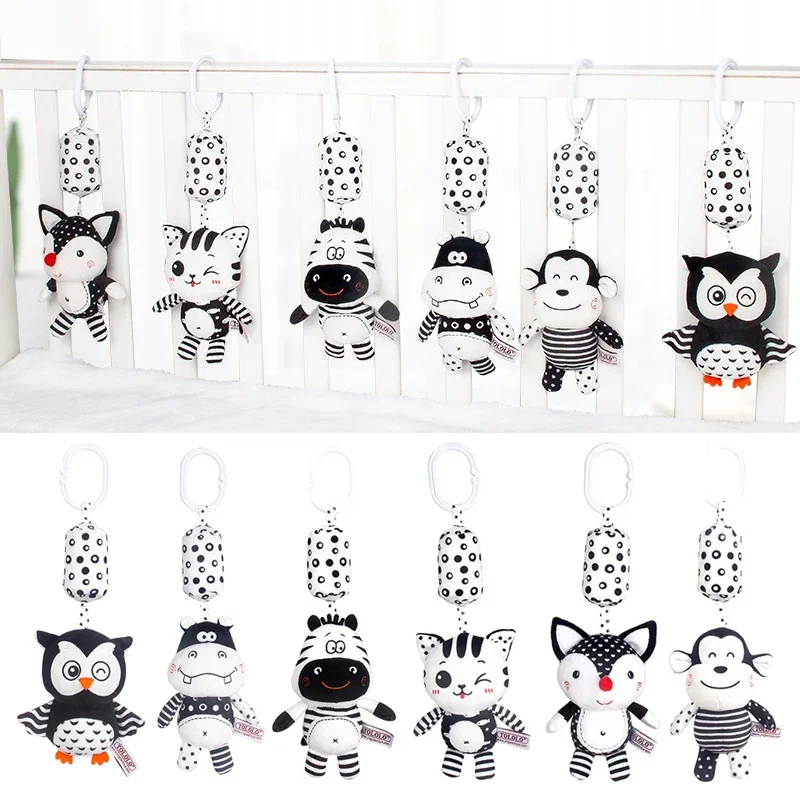 Black and white bed hanging rattle baby stroller pendant animal wind chimes early education baby toys