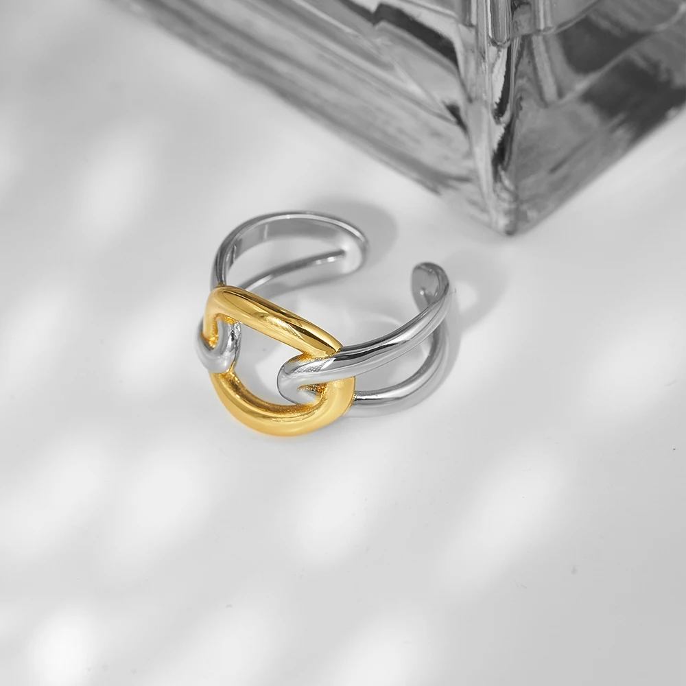 

ENFASHION Anillos Mujer Two Tone Open Ring For Women 18K Plated Gold Rings Fashion Jewelry Elegant Jewelry Cocktail R244454