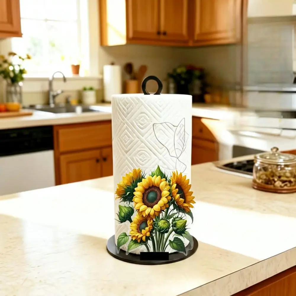 Modern Wood Napkin Holder Sunflower Pattern Vertical Dispenser Rack For Kitchen Table Paper Storage Tool