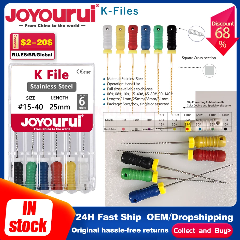 

6Pcs/Pack Dental Hand Use K-Files 21/25mm/31mm Stainless Steel Endodontic Root Canal Files Dentist Tools Dental Files Lab Tips