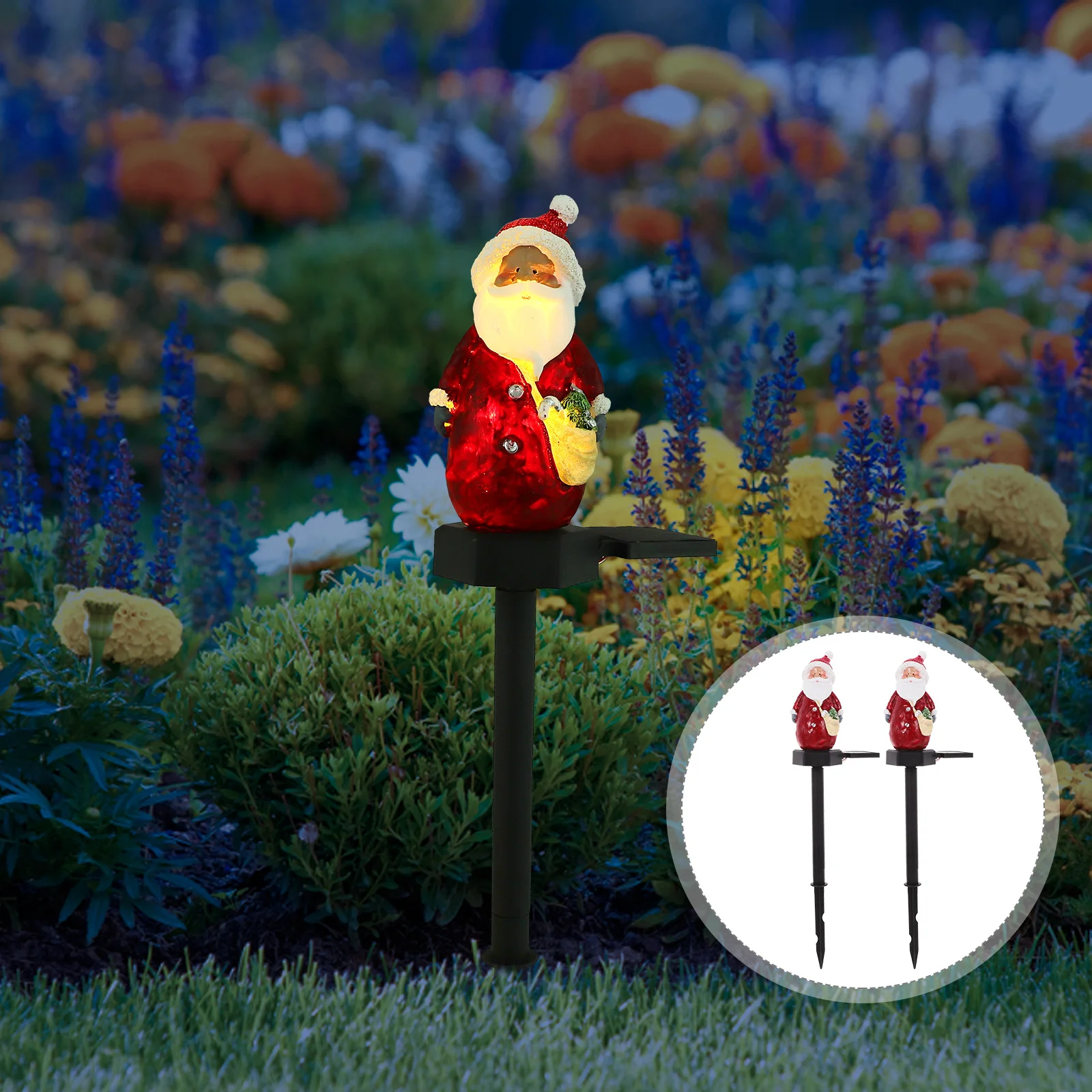 2pcs Santa Solar Garden Stake Light Outdoor Solar-Powered Lawn Lamp For Yard Pathway Patio Landscape Decorative Lights