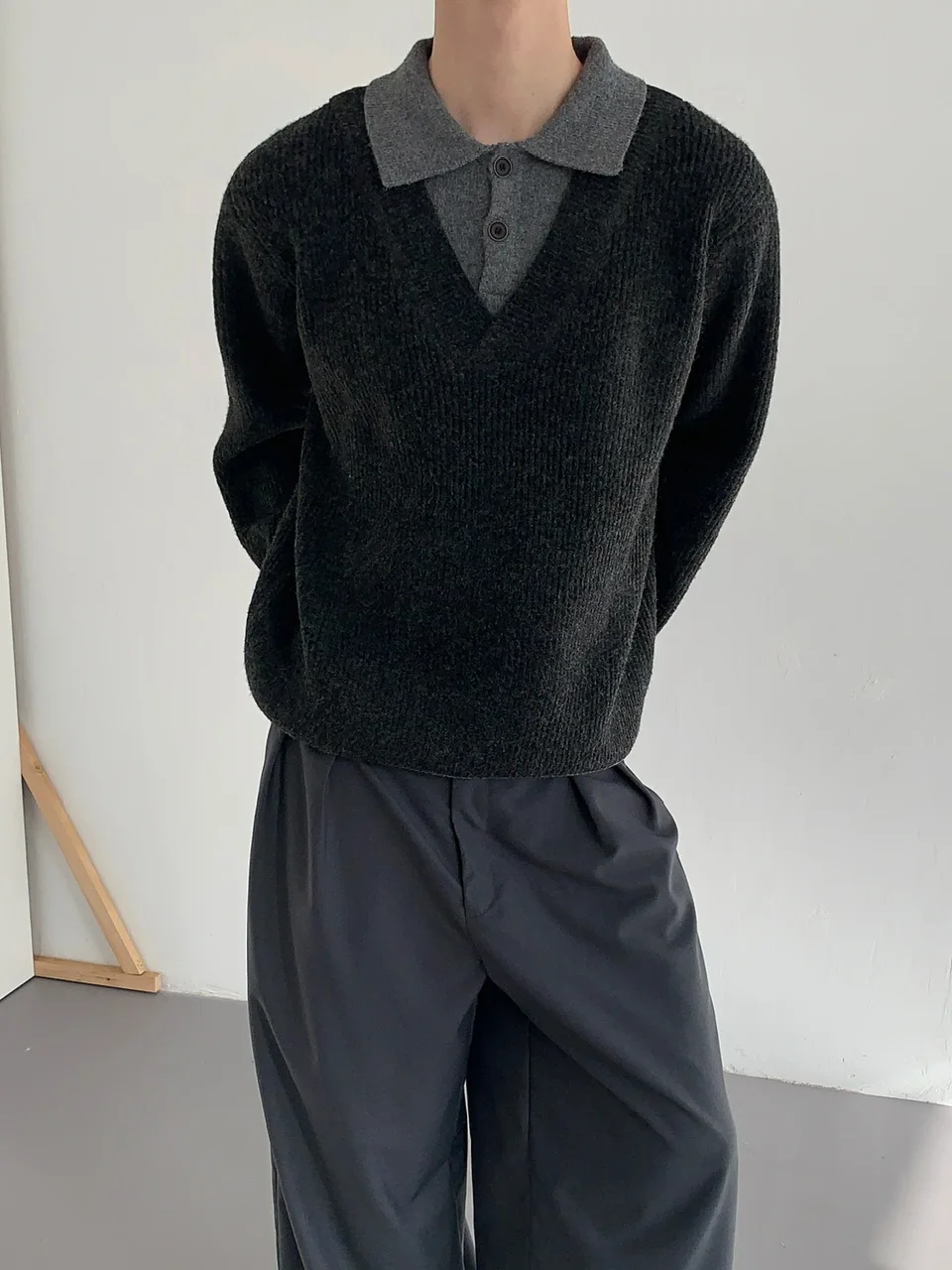 Men Women 2025 Autumn Winter New Faux Two-Piece V-Neck Tops Pullover Knitted Sweaters Long Sleeve Men Thickened Sweater Jackets