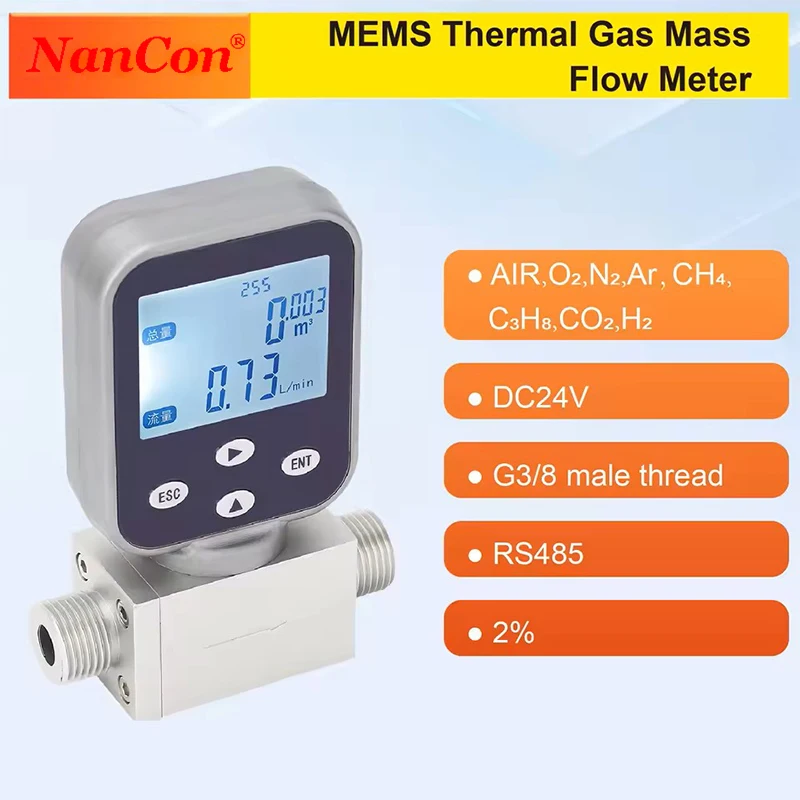 Portable Thermal Digital Air Mass Flow Meter High Accuracy 0-300SLPM Customized OEM Support Gas Medium