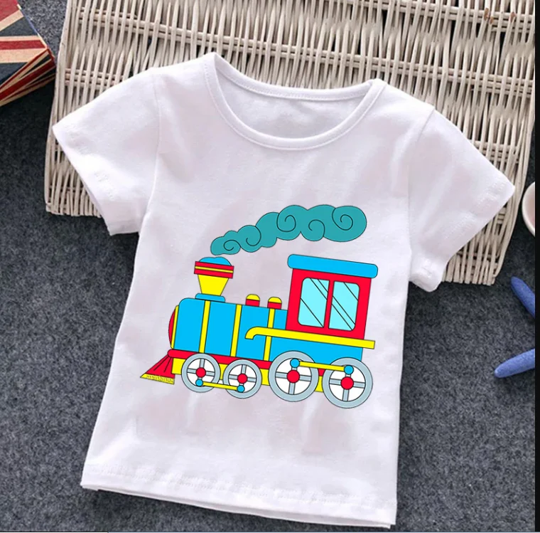 Fire Truck Print 2023 Children's T-shirt  Summer Short Sleeve Tshirt Cartoon Harajuku Girl Boy  Top Tee