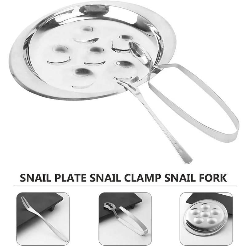

3 PCS Stainless Steel Snail Escargot Plate Set, Large Escargot Baking Dish Platter with Tong and Fork, 12 Holes - (8.7")