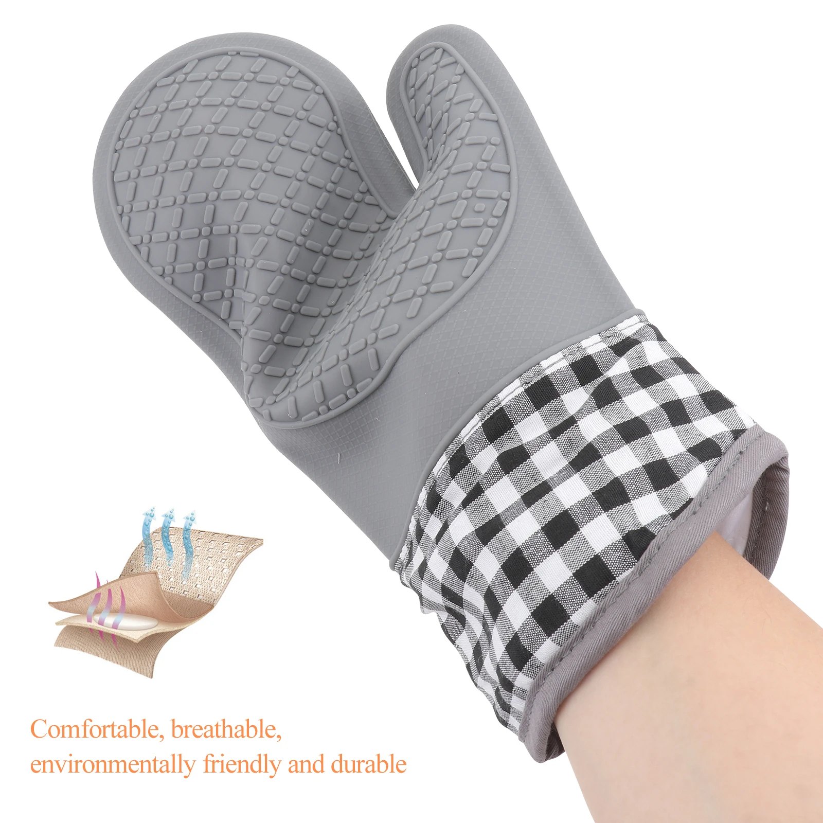 

1 set Oven Mitts Heat Resistant Silicone Cotton Gloves Kitchen Baking Accessories Hanging Loop For Men Women Cake Shop