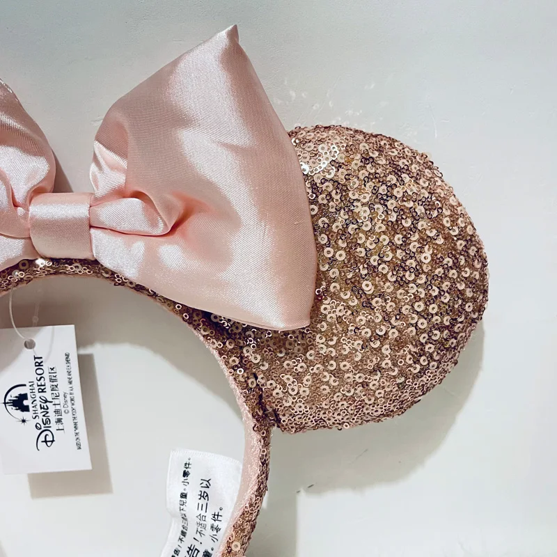 Disney Rose Gold Sequins Ear Headband For Adults Headband Mickey PP Cotton Headband Minnie Silk Bow Ear Accessories Headwear