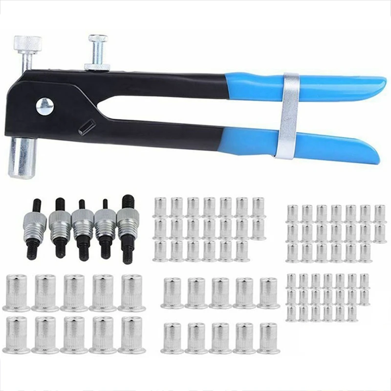 Rebite Hand Tool Kit com Caixa, Rebitando Gun, Wrench, Nut Insert, Mandril, 86Pcs