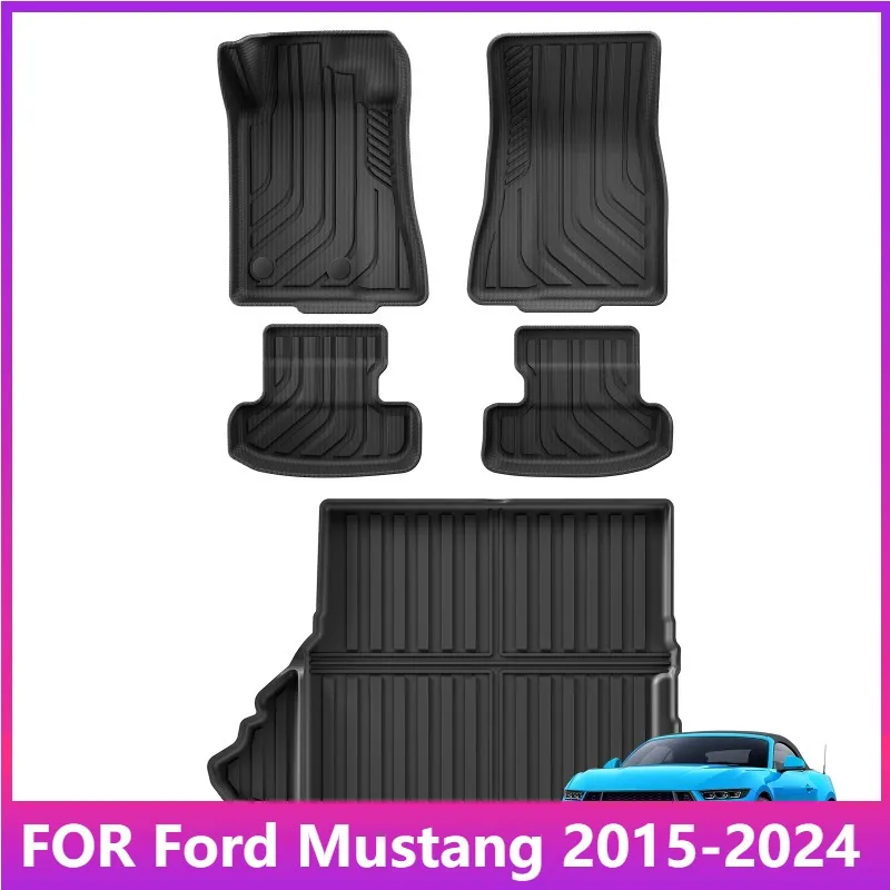 

for Ford Mustang 2015-2024 Car Floor Mats Cargo Liner Trunk Pad Suitable with Subwoofer TPE 3D Waterproof Foot Mat BLACK