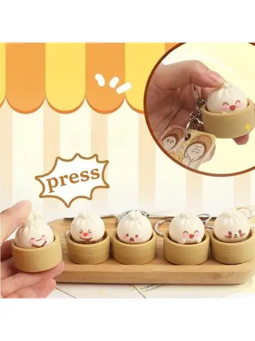 1-8PCS Cute Steamed Bun Squeeze Keychain Realistic Dimsum Design Soft Slow Rebound Decompression Fidget Stress Relief Toy