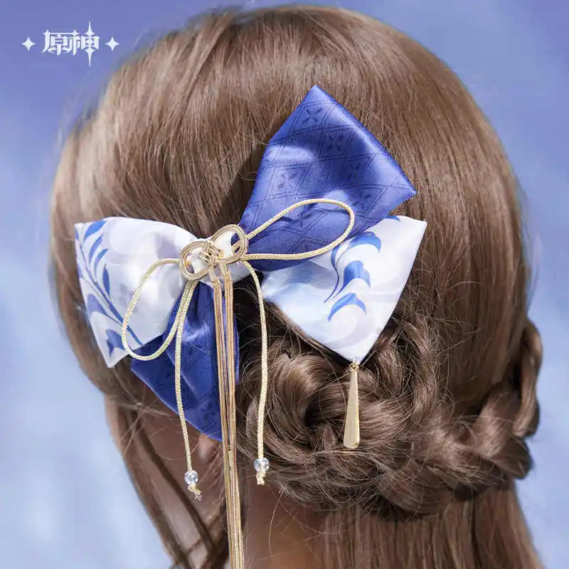 Oficial genshin impacto kamisato ayato arco grampos de cabelo bandana meninas acessórios para o cabelo headwear anime jogo brinquedo crianças presente
