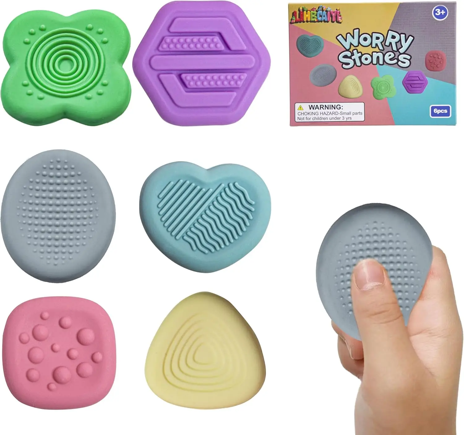 

Набор из 6 сенсорных камней для снятия тревоги для детей и взрослых - успокаивающие игрушки-антистресс для снятия тревоги, поддержки при аутизме