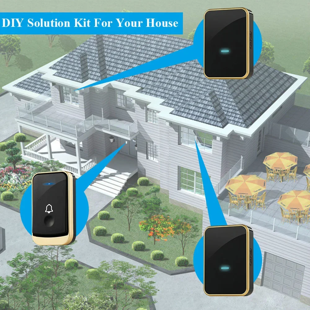 Timbre inalámbrico de 110V-220V, timbre inalámbrico inteligente, timbre electrónico resistente al agua, dispositivo de llamadas inalámbrico inteligente