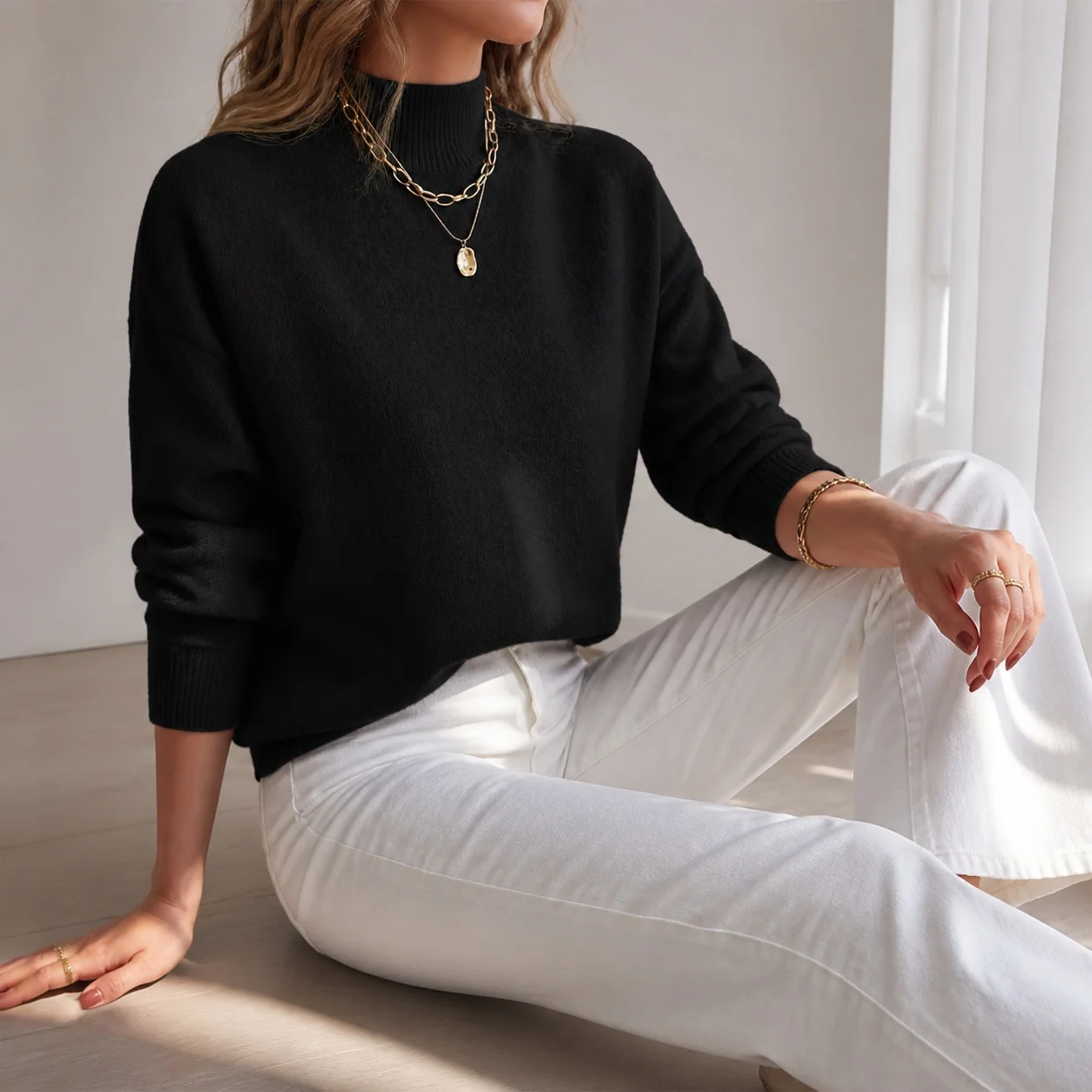 Women's Winter Turtleneck Sweater Solid Color Regular Fit Medium Weight Ribbed Pull On Arctic Fleece Basic Women Clothing