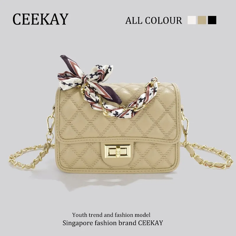 

Новая стеганая мини-сумка CEEKAY 2026, элегантная сумка через плечо с декоративной цепочкой и металлическим замком, маленькая женская сумка на плечо