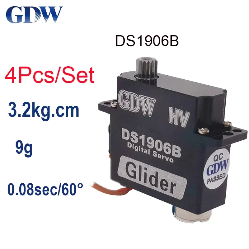 

Full Metal Digital Mini Servo, GDW DS1906-A, DS1906-B, 3.2kg, 8.4V, 0.08sec Glider, DLG F3K, 8g, Replaces KST X08, 4Pcs