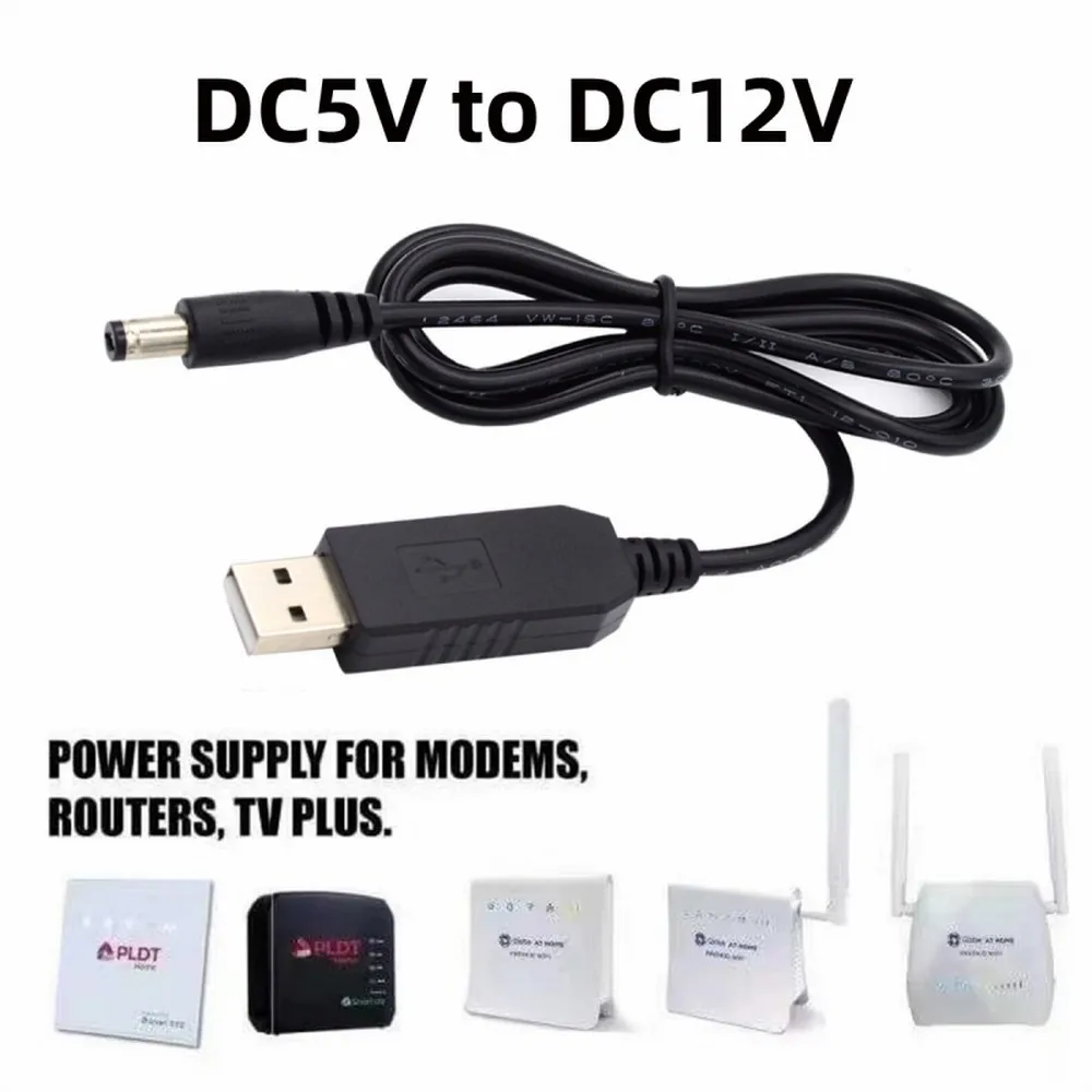 USB 2.0 Type-A DC5V to DC12V 5.5x2.1mm 5.5x2.5mm Voltage Riser Boost Power Plug Barrel Connector Cable 100cm