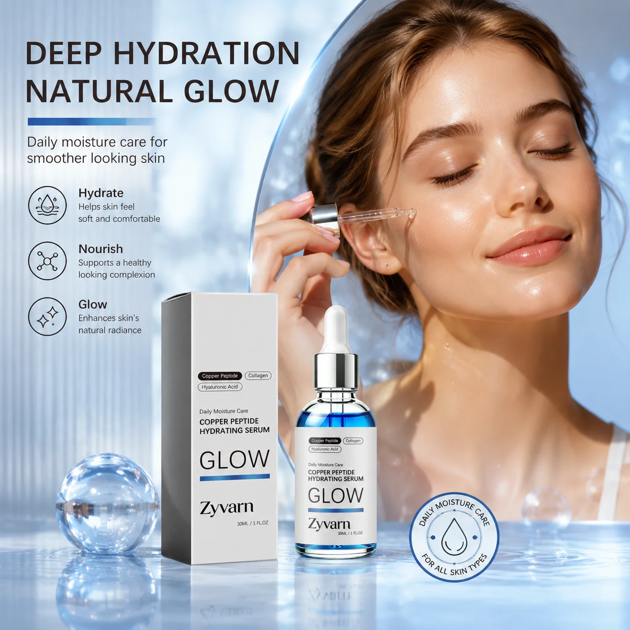 Copper Peptide Serum Facial Hydrating Serum Moisturizing Face Essence Gentle Daily Skincare Liquid Reduces skin moisture loss
