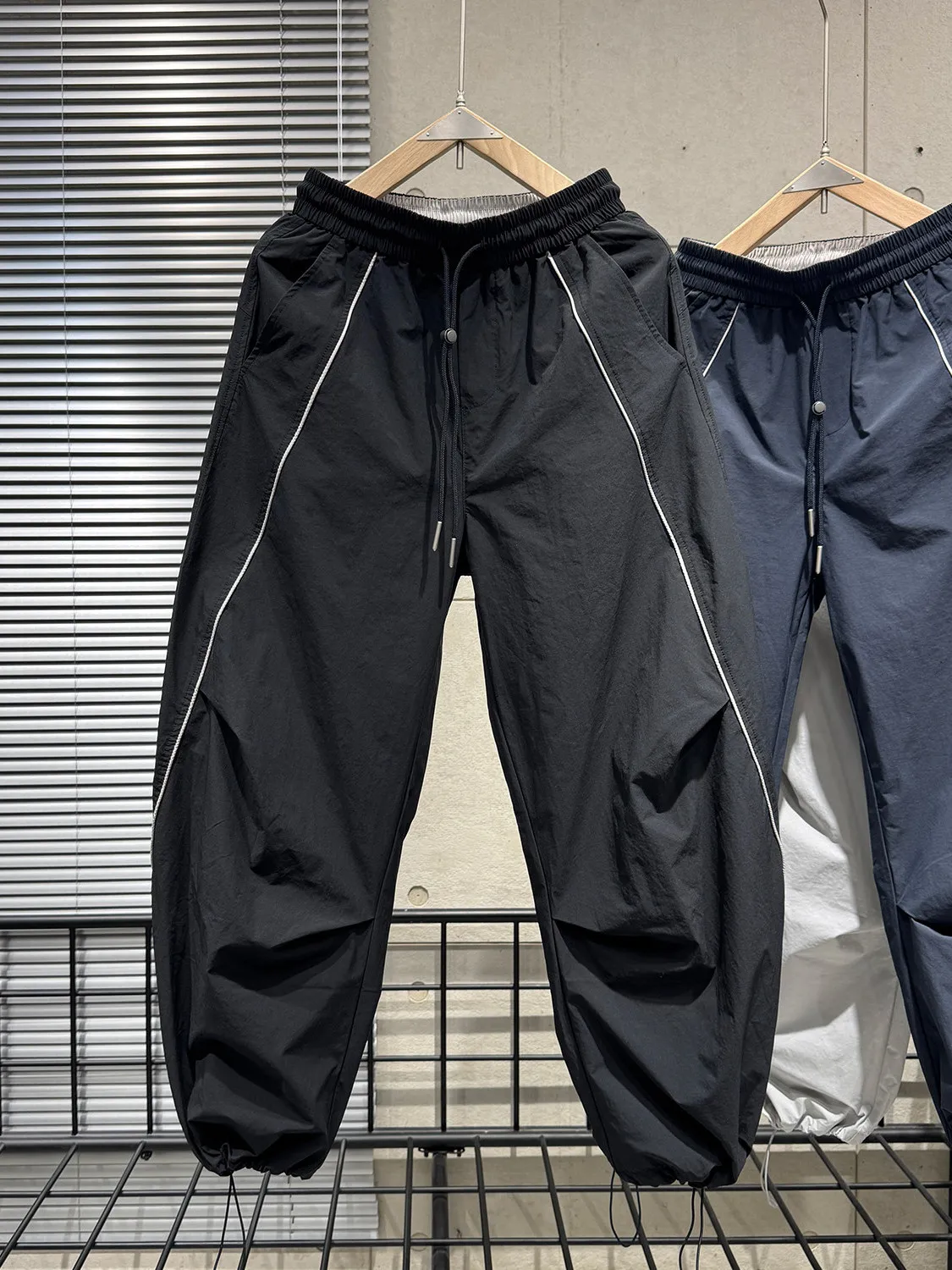 Summer New High Street Men's Casual Pants Thin Loose Cuffed Elastic Waist Drawstring Trendy Brand Stripe Long Trousers