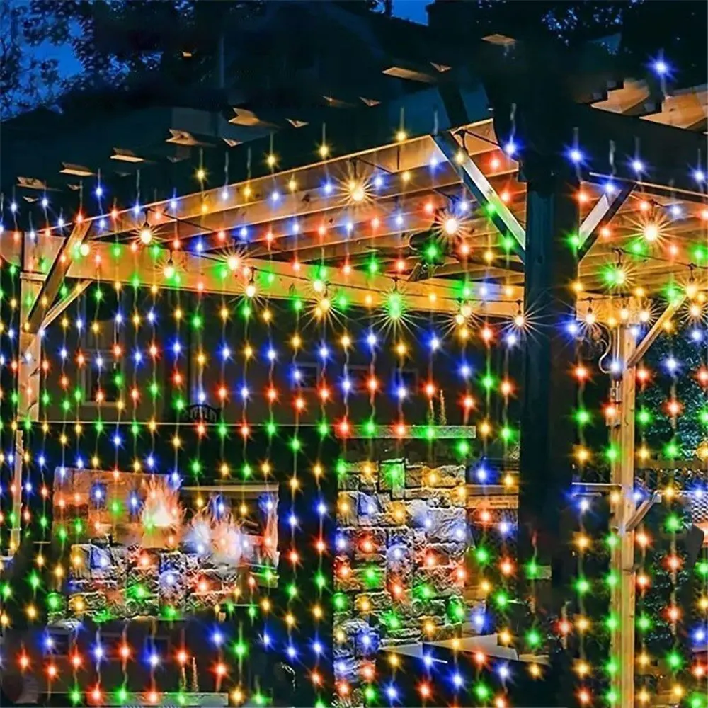 Imagem -04 - Led Solar Curtain String Lights Lâmpada ao ar Livre Fada Guirlanda Festa de Jardim Pátio Terraço Camping Decor Natal