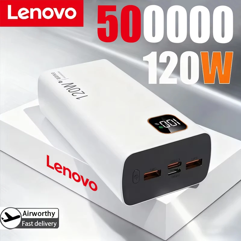 

Lenovo 500000mAh High Capacity Power Bank 120W Super Fast Charging Power Bank Portable Battery Charger For iPhone Samsung Xiaomi
