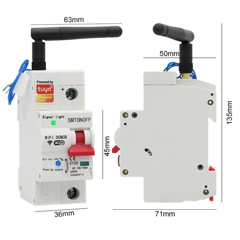 N75R-Tuya Smart Life Wifi DC Smart Circuit Breaker 12V 24V 48V Overload Short Circuit Protection For Alexa Google Home