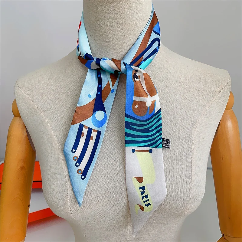 90*5cm Summer New Horse Print Female Decoration Twill Long Ribbon Binding Bag Silk Ribbon Hair Belt Hot Selling Small Scarf