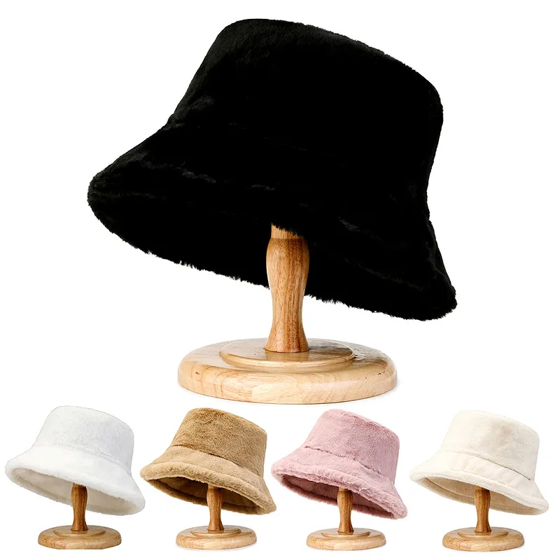 Winter Lamb Wool Bucket Hats Unisex Warm Thicken Harajuku Bucket Hats Cool Panama Cap Outdoor Warmer Fisherman Hats Panama Hat