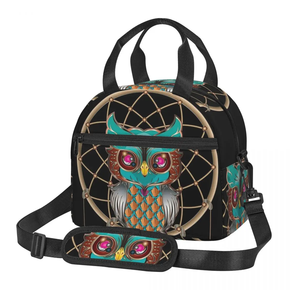 Native Mandala Owl American Lunch Bags Insulated Bento Box Portable Lunch Tote Picnic Bags Thermal Bag for Woman Student Office