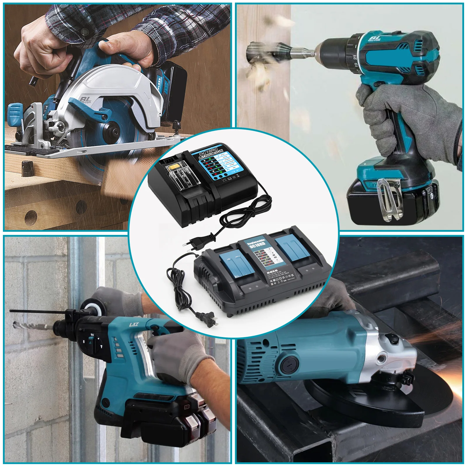 Ładowarka 6A do akumulatorów Makita BL1830, kompatybilna z BL1840 BL1850 BL1860, do akumulatorów Makita 18V, ładowarka do akumulatorów 14.4V-18V — zdjęcie produktu 6