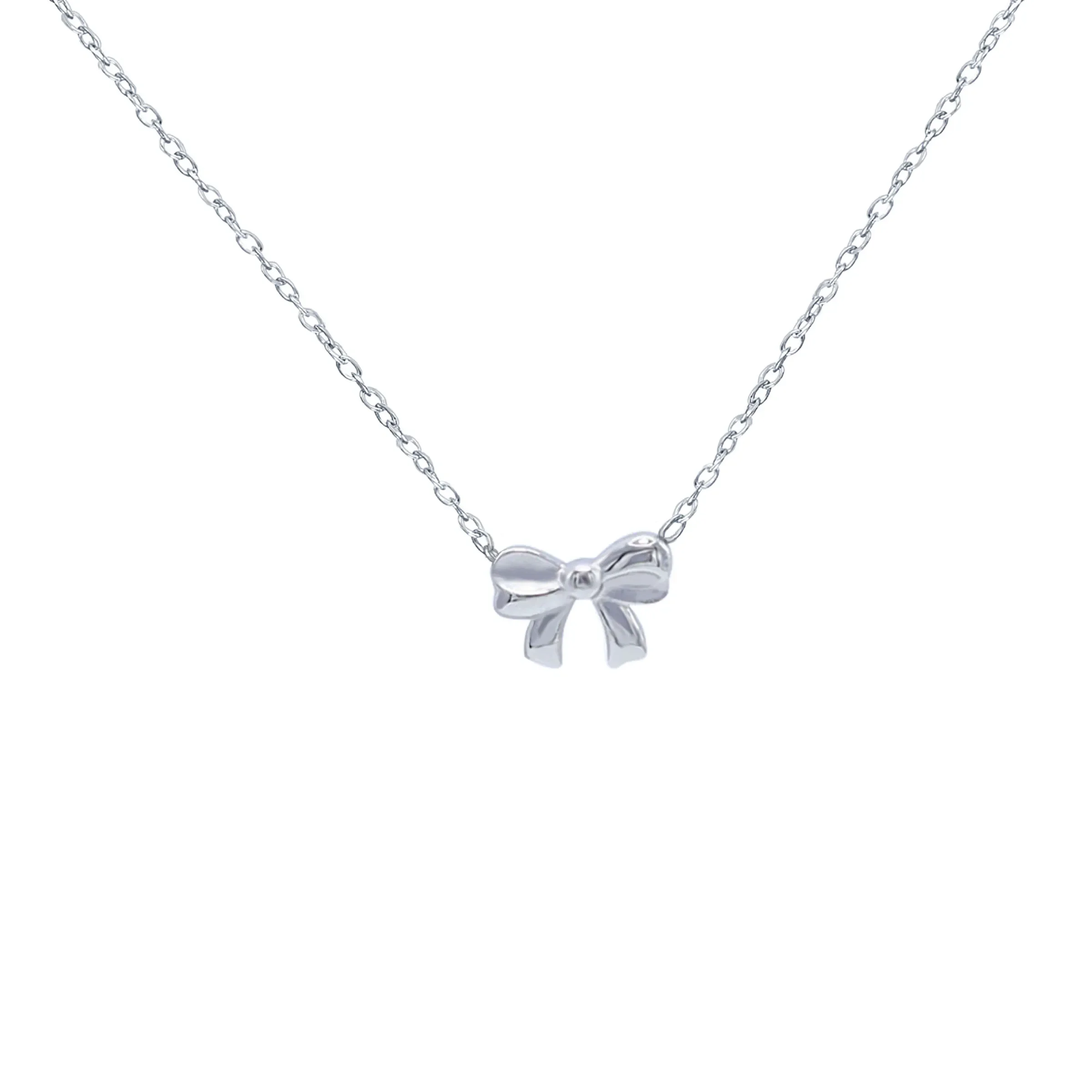 Diamond Bow Necklace for Women Silver Ribbon with Lab Grown Jewelry