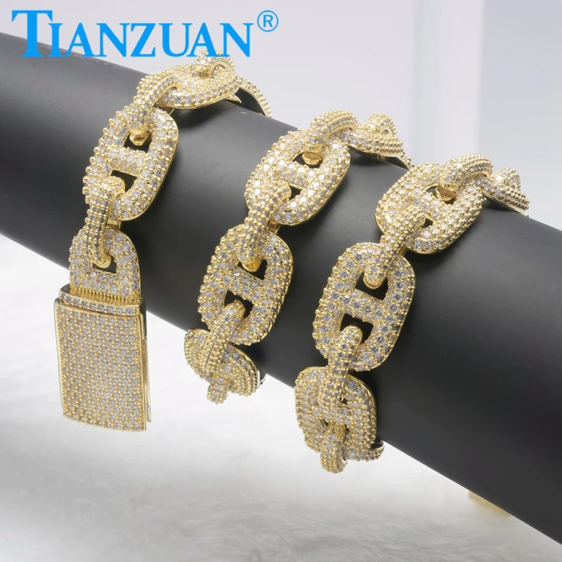 New Trendy 925 Silver Cuban Round Moissanite Hip Hop Popular All-match 15mm Cuban Link Chain Cuban Gold Necklace Jewelry