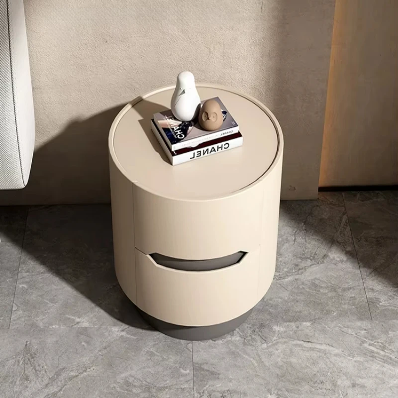

Простая кожаная прикроватная тумбочка для спальни, легкий роскошный современный шкаф для хранения вещей, дизайнерская круглая прикроватная тумбочка