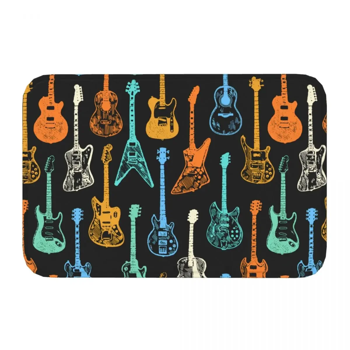 Bedroom Mat Hand Drawing Colorful Guitar Rug Home Doormat Kitchen Carpet Balcony