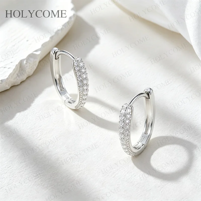 925 Sterling Silber Moissanit Creolen für Damen und Mädchen, Neueste Luxuriöse Romantische Ohrringe, Modeschmuck Geschenke – Detail 9