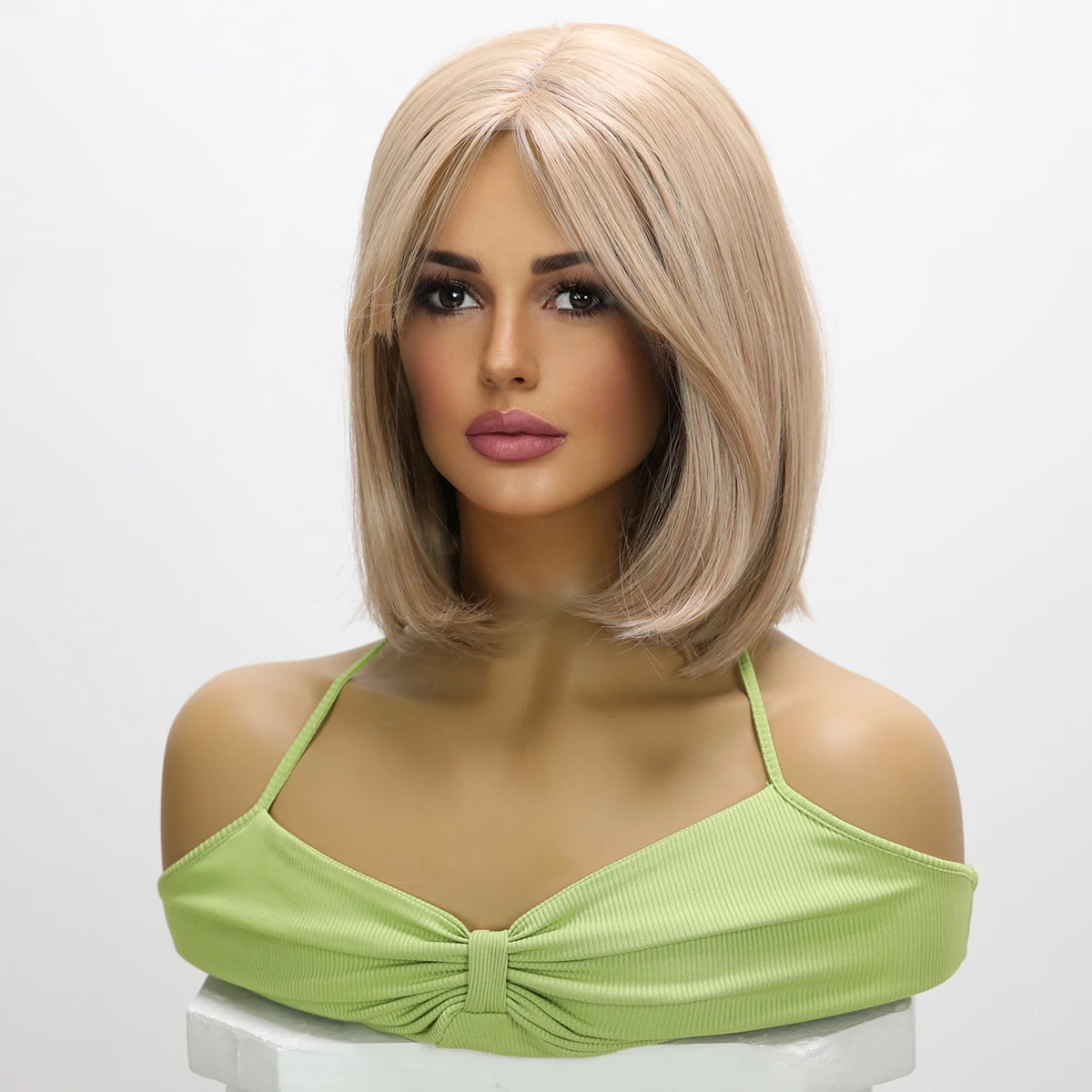 Women's Bob Wig Short 12 inch Party Gold Brown Synthetic Trimmable Bang Straight Lace Front Role Play Daily Wig