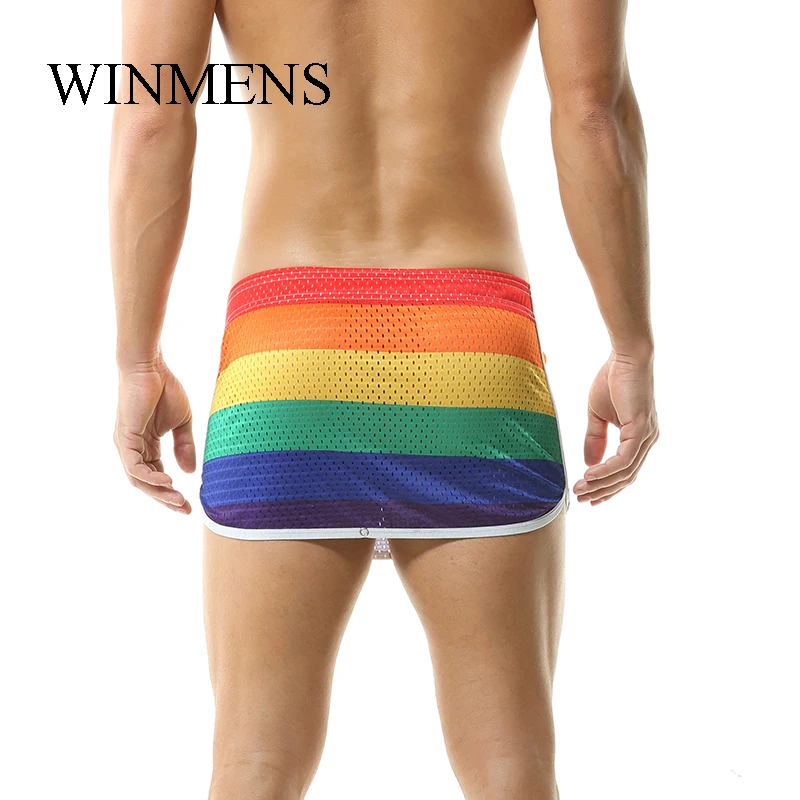 

Adult Men's Breathable Mesh Boxer Shorts Pouch Inside Novelty Divided Skirt Stretch Sports Boxers Male Training Running Panties