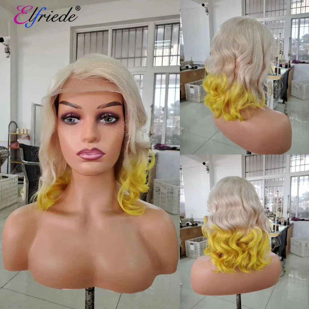 

Elfriede #613/Yellow Loose Wave Bob Lace Wigs for Women 4x4 Lace Closure 13X4 13X6 HD Lace Frontal Wig 100% Human Hair Wigs