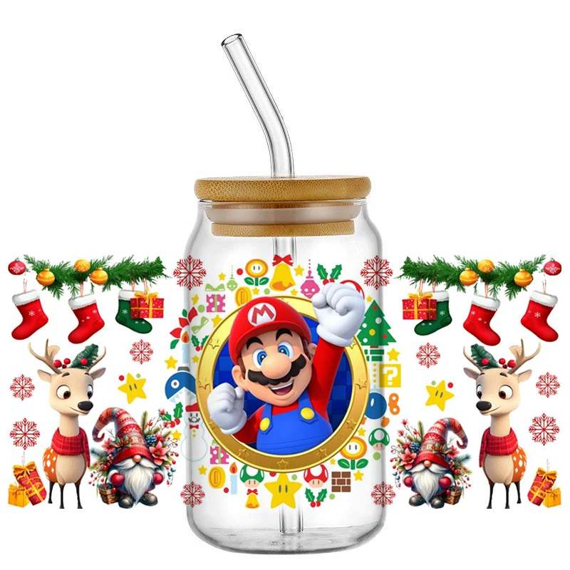 UV DTF Transfer Sticker Cute Cartoon Mario For The 16oz Libbey Glasses Wraps Bottles Cup Sticker DIY Waterproof DIY Custom