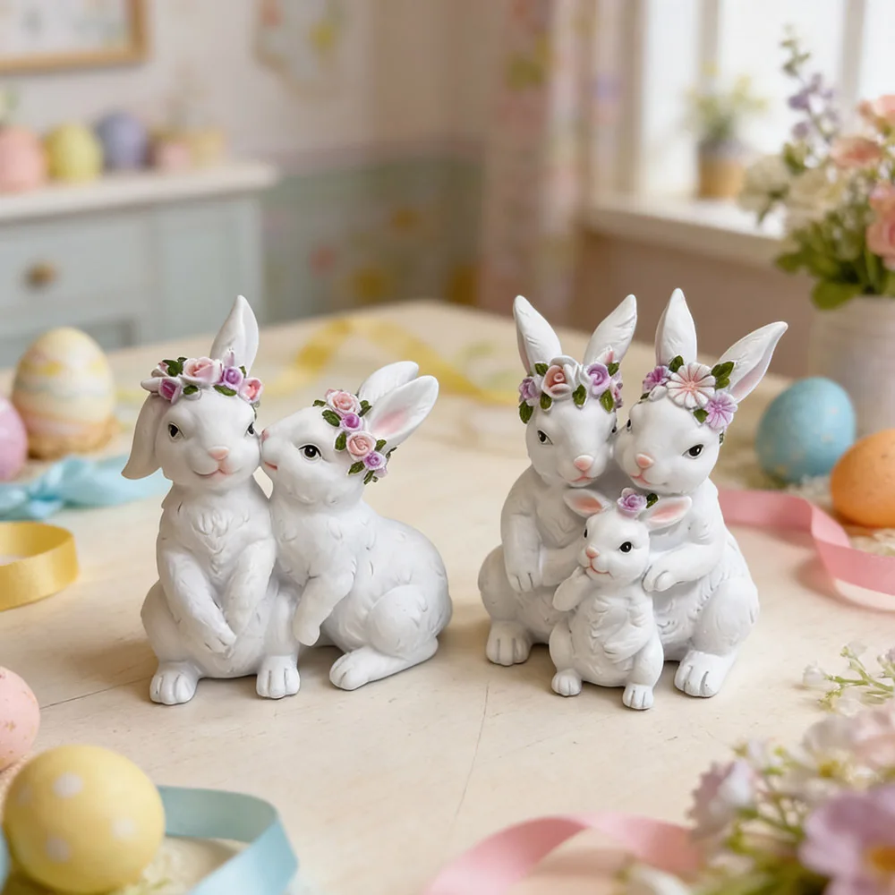 

New Easter Bunny Resin Ornament Cartoon Animal Figurine Garden Yard Outdoor Craft Decoration