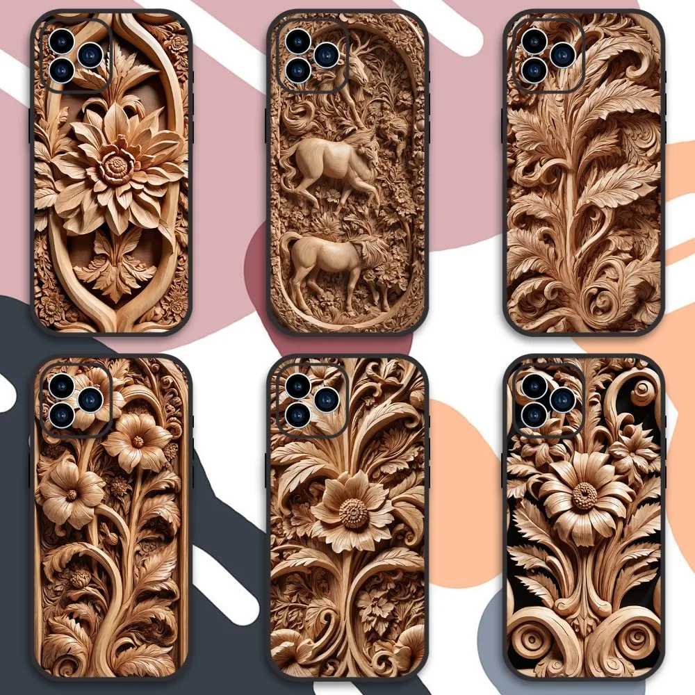 Carved Wood Phone Case For Samsung Galaxy A55 A51 A71 A21 Lite Soft Phone Shell Back Cover