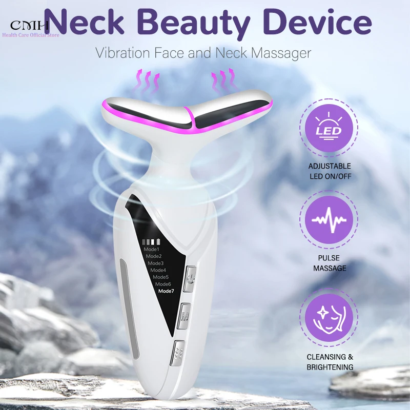 

Neck Beauty Device 7in1 Vibration Neck Massager LED Light Therapy AntiAging Collagen Boost Ergonomic Dolphin Shape Portable Tool