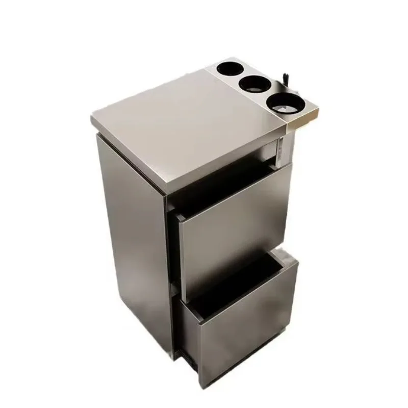 Barber Shop Tool Counter Hair Salon Dedicated Stainless Steel Hair Storage Cabinet with Drawer and Hair Dryer Rack